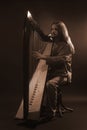 Irish harp player. Musician harpist Royalty Free Stock Photo