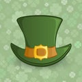 Irish holiday St. Patrick`s Day theme. Cartoon vector icon. Green hat of the leprechaun on a seamless pattern Royalty Free Stock Photo