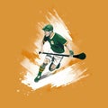 Irish hurling sport player running with hurling stick Royalty Free Stock Photo