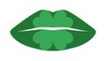 Irish kiss. Green lips with shamrock. Vector Royalty Free Stock Photo