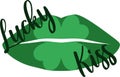 Irish kiss. Green lips with shamrock. Vector Royalty Free Stock Photo
