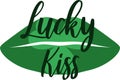 Irish kiss. Green lips with shamrock. Vector Royalty Free Stock Photo