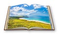 Irish landscape in northern Ireland County Antrim - United Kingdom - 3D render concept image of an opened photo book isolated on