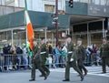 Irish military personnel marching at the St. Patrick`s Day Parade in New York. Royalty Free Stock Photo