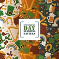 Irish pub banners, vector illustration. St Patricks day festival, traditional holiday in Ireland. Smiling leprechaun and