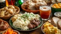 Irish Pub Dinner: Mashed Potatoes, Meat, and Beer Royalty Free Stock Photo