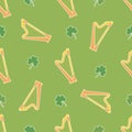 Irish shamrock, clovers, harp pattern.