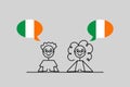 irish speakers, cartoon boy and girl with speech bubbles in Ireland flag colors, learning irish language vector illustration Royalty Free Stock Photo