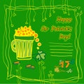 Irish st patrick day party card with flat symbols of the holiday and place for text. Vector illustration Royalty Free Stock Photo