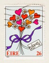 1985 Irish Stamp with Flower and Heart Bouquet
