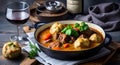 Irish Stew with dumplings and red wine