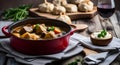 Irish Stew and Dumplings with red wine