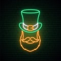 Irishman neon sign. Irishman with a ginger beard in a hat.