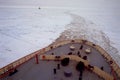 Irizar icebreaker saling across the antarctica, View of the bow of the ship and sea and ice to the horizon