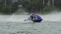 Irkutsk, Russia - August 3 2019: Baikal Jet Fest, BJF. Jet ski racing. Jet ski race in slow motion 180fps. Man riding