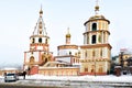 Irkutsk, Russia - January 13, 2013: Cathedral of the Epiphany, Irkutsk, Russia in winter. Rebuilt after a fire in 1718.