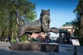 IRKUTSK, RUSSIA - JULY 7, 2019: Babr Sculpture siberian tiger symbol of Irkutsk city Royalty Free Stock Photo