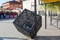 Irkutsk, Russia July 24, 2021 - Metal decorative black cube on the street