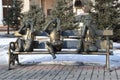 Irkutsk, Russia, March, 04, 2017. The sculpture of the three monkeys `see Nothing, hear nothing, say nothing`, Irkutsk Royalty Free Stock Photo