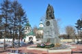 Irkutsk, Russia, March, 09, 2017. The monument to Alexander Vasilyevich Kolchak near Znamensky monastery in Irkutsk in early sprin