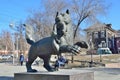 Irkutsk, Russia, March, 17, 2017. People walking near Babr - the symbol of the city of Irkutsk Royalty Free Stock Photo