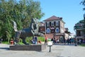 Irkutsk, Russia, August, 29, 2017. People walking near Babr - the symbol of the city of Irkutsk in summer Royalty Free Stock Photo