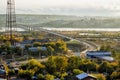 IRKUTSK, RUSSIA - SEPTEMBER 22, 2013: Akademicheskiy New Bridge. Bridge over the Angara River view above Royalty Free Stock Photo