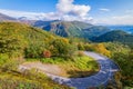 Irohazaka winding road during colorful autumn season at Oku-Nikko. Royalty Free Stock Photo