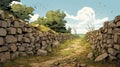 Iron Age Comic Style Path Along German Wall Royalty Free Stock Photo