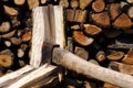 Iron axe chop wood trunk Royalty Free Stock Photo
