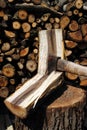 Iron axe chop wood trunk Royalty Free Stock Photo