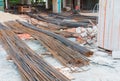 Iron bars On the floor soil at construction site Royalty Free Stock Photo