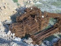 iron bars with wire rod for reinforcement iron reinforcement in the construction site Royalty Free Stock Photo