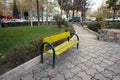 Yellow bench in park
