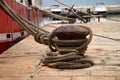 Iron bollard with rope , Croatia Royalty Free Stock Photo