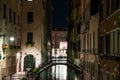 Night view Bridge over the Rio de l`Alboro, Venice, Italy. Royalty Free Stock Photo