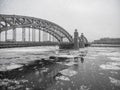 Iron bridge over the Neva river in Saint Petersburg in winter Royalty Free Stock Photo