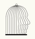 Iron cage in form of man face. Vector drawing icon