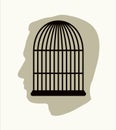 Iron cage in form of man face. Vector drawing icon