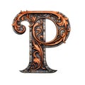 iron casted letter P takes center stage, isolated against a pristine white background. Royalty Free Stock Photo