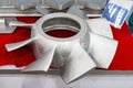 Iron casting parts vane propeller blade of pump or blower casting by green sand or shell mold process on red table