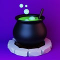 Iron cauldron on fire with green potion 3d render Royalty Free Stock Photo