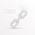 Iron chain link low poly wire frame on white background.