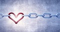 Iron chain with red heart as the one the links Royalty Free Stock Photo