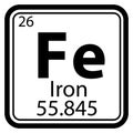 Iron chemical element periodic table icon. Iron chemical element with 26 atomic number sign. Iron chemical Element symbol. flat