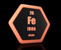 Iron chemical element periodic table symbol 3d render