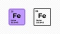 Iron, chemical element of the periodic table vector