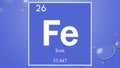 Iron chemical element symbol on blue bubble background