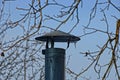 Iron chimney pipe against the sky and branches Royalty Free Stock Photo