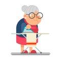 Iron clothes Household Granny Old Lady Character Cartoon Flat Design Vector illustration Royalty Free Stock Photo